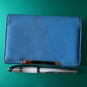 Matte blue pebbled tri fold women's wallet high capacity